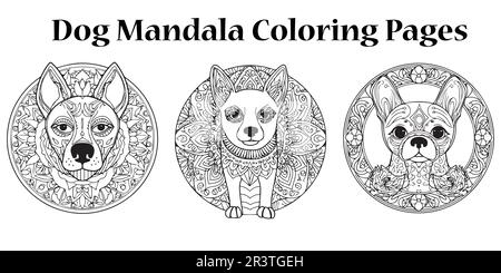 A black and white mandala coloring page vector collection. Stock Vector
