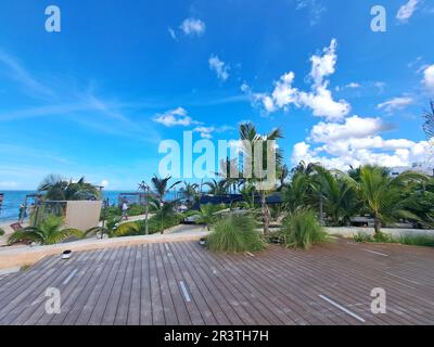 Progreso, Yucatan, Mexico - Nov 23 2022: Port city of the peninsula, a stop for cruise ships docking at its iconic long pier. The Malecon is a promena Stock Photo