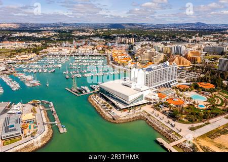 Awesome view of modern, lively and sophisticated Vilamoura Coast one of the largest leisure resorts in Europe, Vilamoura, Algarve, Portugal Stock Photo