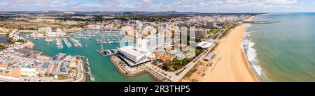 Awesome view of modern, lively and sophisticated Vilamoura Coast one of the largest leisure resorts in Europe, Vilamoura, Algarve, Portugal Stock Photo