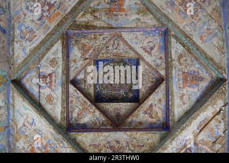 Buddhist Paintings on the Ceiling at Stok Palace, Ladakh Stock Photo