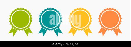 Round award badges with ribbons labels set, flat design icons. Vector illustration. Stock Vector