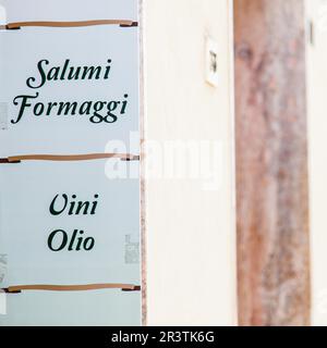 Tuscany region, Italy. A signboard with a list of Italian tipical foods Stock Photo