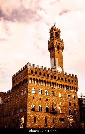 The main landmark of Florence. This massive, Romanesque, fortress-palace is among the most impressive town halls of Tuscany Stock Photo