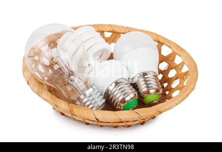 Light bulbs in the basket Stock Photo