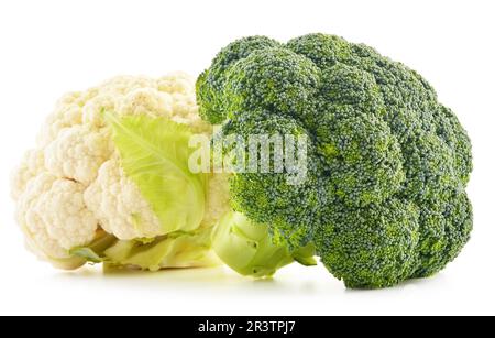 Composition with broccoli and cauliflower isolated on white Stock Photo