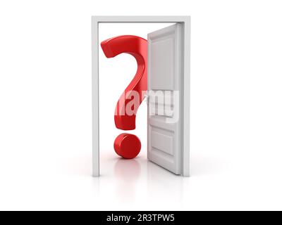 Red question mark with white open door Stock Photo