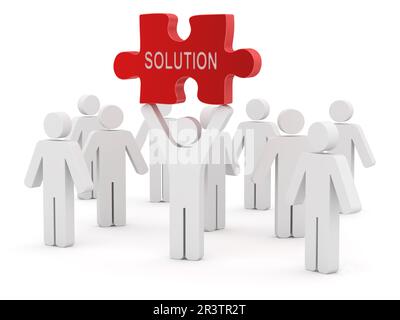 3d white people and red solution puzzle Stock Photo