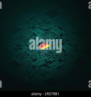 Electric circuit perspective Germany green microchip Stock Vector