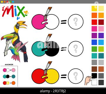 Cartoon illustration of mixing the colors educational activity for children Stock Vector