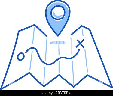 Location map pin gps doodle. Hand drawn sketch doodle style location map. Blue pen line stroke isolated element. Navigation, direction locator concept. Vector illustration. Stock Vector