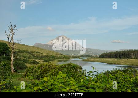 View of Mount Errigal from Gweedore, County Donegal, Clady River, Ireland Stock Photo