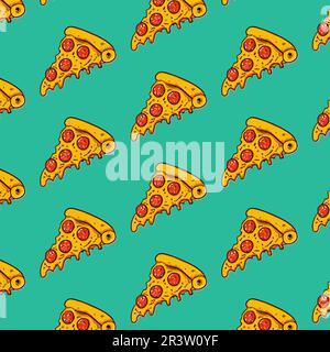 Seamless pizza pattern. Hand drawn pizza illustrations. Vector illustration. Stock Vector