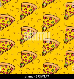 Seamless pizza pattern. Hand drawn pizza illustrations. Vector illustration. Stock Vector