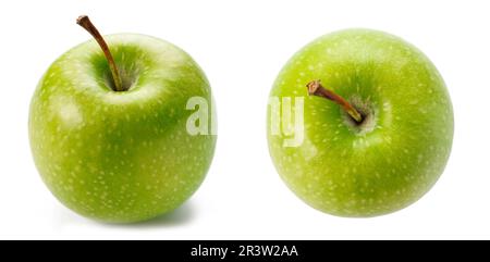 Ripe green apple isolated on white background, closeup Stock Photo
