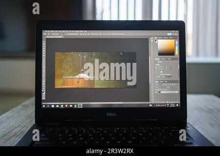 New Artificial intelligence features on Adobe Photoshop on PC and Smarthpone screen Stock Photo