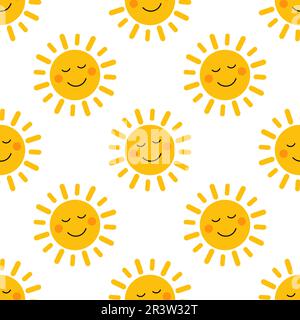 Suns smiling seamless pattern wallpaper background. Vector illustration. Stock Vector