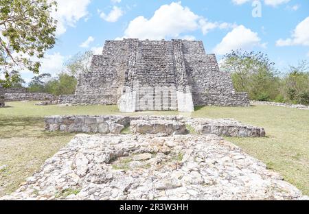 Mayapan, the last of the great Mayan cities, was built as a smaller copy of nearby Chichen Itza, also in Yucatan, Mexico Stock Photo