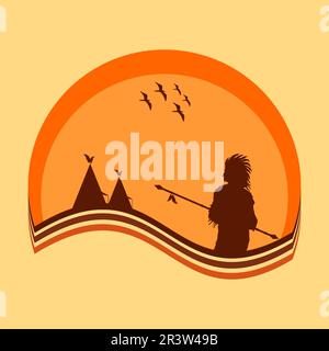 illustration of native american day with arizona view and apache people Stock Vector