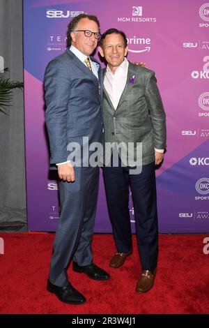 New York, USA. 24th May, 2023. Abe Madkour and St. Louis Blue President and CEO Chris Zimmerman walking the red carpet at 16th annual Sports Business Awards at the Marriott Marquis at Times Square in New York, NY on May 24, 2023. (Photo by Efren Landaos/Sipa USA) Credit: Sipa USA/Alamy Live News Stock Photo