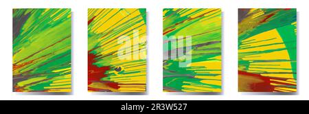Abstract vertical social media posters set. Acryl painting dinamic and vibrant strokes inspired by Pollocks style. Colorful splatters wall art. Expressionism liquid spot pattern. Vector illustration. Stock Vector