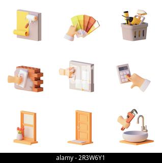 Vector construction and home renovation icons set. House building, repair and home improvement icons Stock Vector