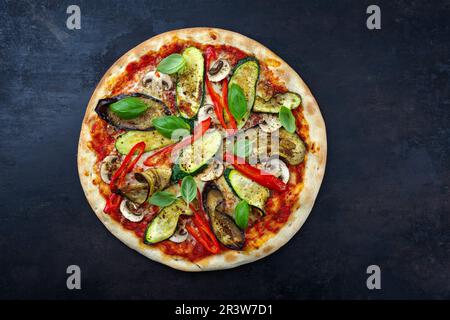 Traditional Italian veggie pizza with eggplant Stock Photo