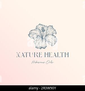 Hibiscus blurry vector y2k aura shape with hand drawn flower and typography. Trendy distressed brutalism effect logo template. Colorful contemporary Stock Vector