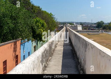 Fortifications Spanish military architecture of city walls, Campeche city, Campeche State, Mexico Stock Photo