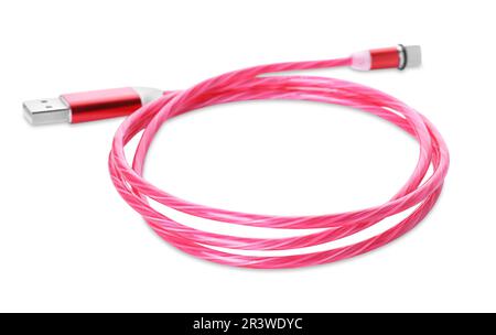 Red USB cable with type C connector isolated on white Stock Photo