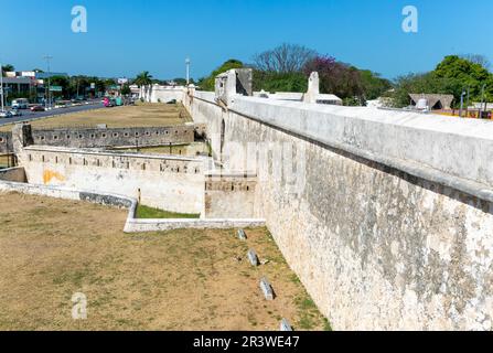 Fortifications Spanish military architecture of city walls,  Campeche city, Campeche State, Mexico Stock Photo