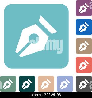 Nib solid white flat icons on color rounded square backgrounds Stock Vector