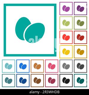 Two eggs solid flat color icons with quadrant frames on white background Stock Vector