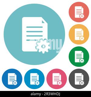 Document setup solid flat white icons on round color backgrounds Stock Vector