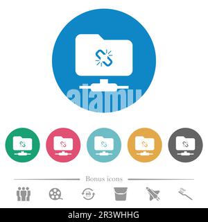 FTP connection lost flat white icons on round color backgrounds. 6 bonus icons included. Stock Vector