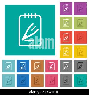 Edit note outline multi colored flat icons on plain square backgrounds. Included white and darker icon variations for hover or active effects. Stock Vector