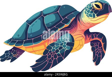 Aquatic turtle swimming in multi colored Stock Vector