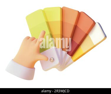 Vector icon. Hand choosing color swatch. Paint color palette guide or catalog and hand. Selecting color samples Stock Vector
