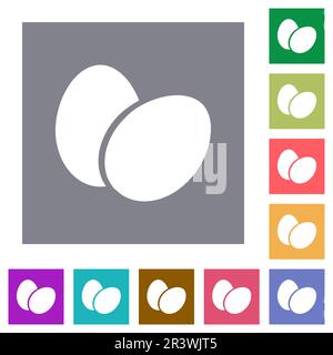 Two eggs solid flat icons on simple color square backgrounds Stock Vector