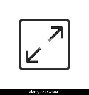Fullscreen pictogram arrow size icon. Full screen bigger extend video wide web app maximize symbol icon, enlarge. Stock Vector