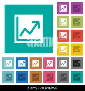 Line graph solid multi colored flat icons on plain square backgrounds. Included white and darker icon variations for hover or active effects. Stock Vector