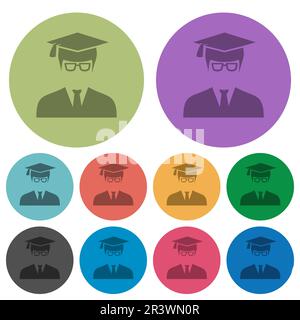 Graduate male avatar darker flat icons on color round background Stock Vector