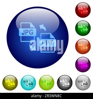 JPG PPT file conversion icons on round glass buttons in multiple colors ...