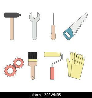 Building and repair tools set, doodle style vector illustration Stock Vector