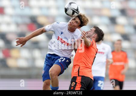 (230525) -- RIJEKA, May 25, 2023 (Xinhua) -- Rokas Pukstas (L) of Hajduk vies with Marko Soldo of Sibenik during the Croatian Football Cup final match between Hajduk and Sibenik in Rijeka, Croatia, on May 24, 2023. (Luka Stanzl/PIXSELL via Xinhua) Stock Photo