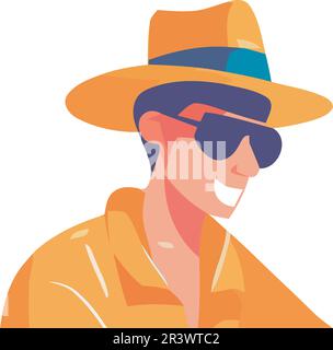 Modern man wearing sunglasses, smiling character Stock Vector