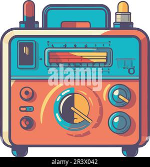 Old fashioned boom box playing cassette Stock Vector