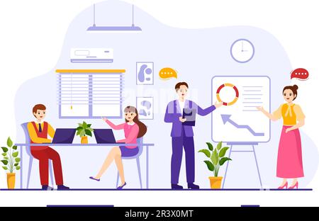 Coworking Business Vector Illustration with Colleagues Talking, Meeting and Working at the Office in Flat Cartoon Hand Drawn Landing Page Templates Stock Vector