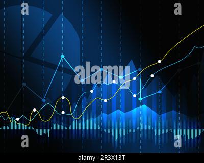 Movement of asset price. Market of cryptocurrency / stocks / commodity. Charts and graphs on dark blue background Stock Photo