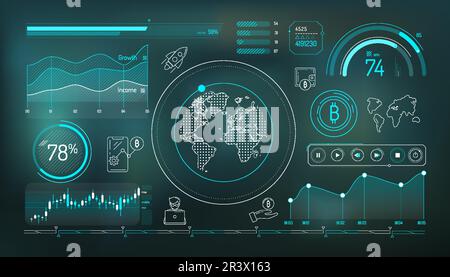 Set of infographic elements about bitcoin growth. Stock Vector